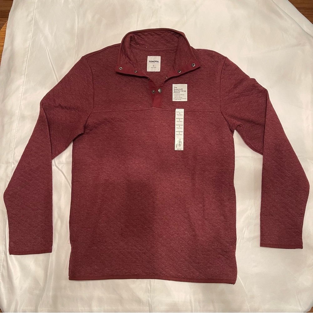 Sonoma Goods Mens Maroon SuperSoft Quarter Snap Fleece Long Sleeve